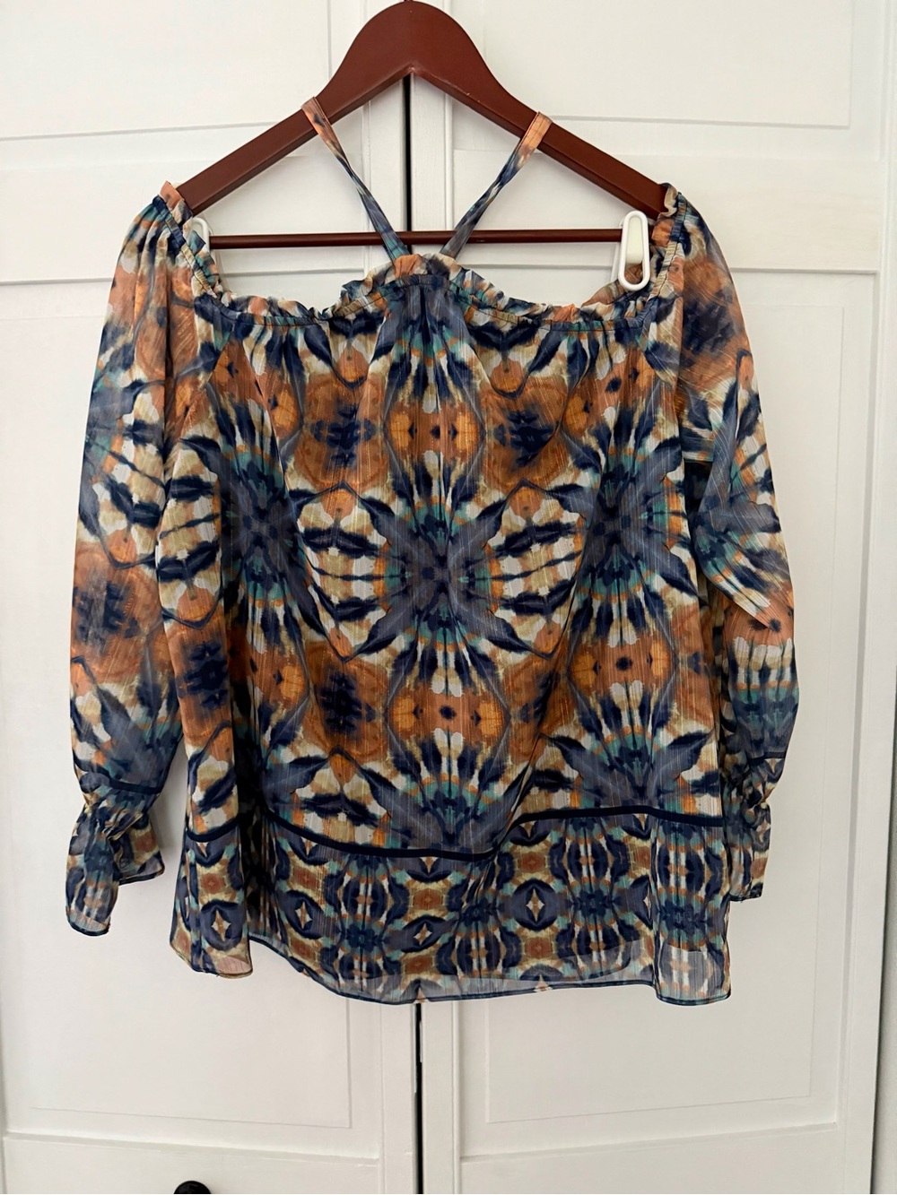 I-N-C Women’s Boho Tie-Dye Off-Shoulder Top in Blue and Tan